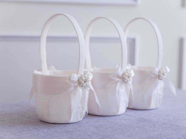 vintage lace flower girl basket