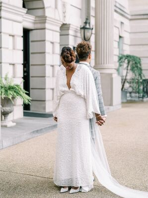 Couple Holds Hands Before First Look at Anderson House in Washington, D.C.