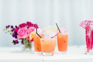 Colorful, Tropical Cocktails With Custom Floral Stirrers for a Bridal Shower
