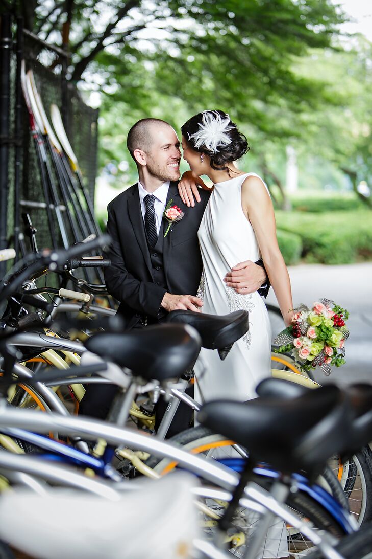 Bride and Groom Shot at Bike Rack