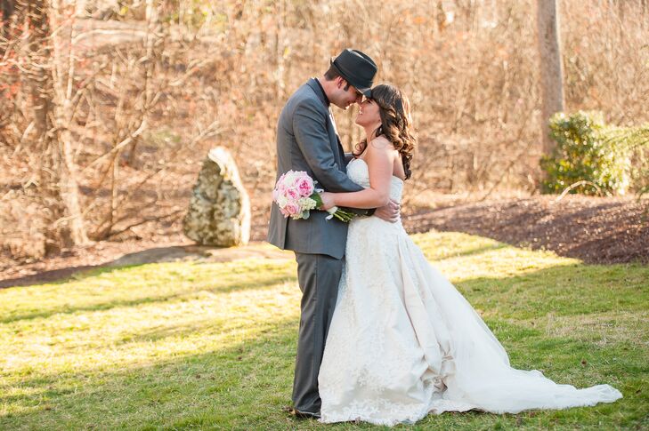 The couple drew inspiration from their venue for their vintage wedding style. "Our wedding took place at an old Italian-inspired clubhouse," says Tricia. "We did our best to give the day an old-world feel with a few sentimental additions."