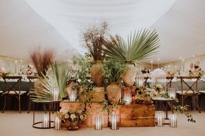 Vintage Wood Box Display with Candles and Natural Elements