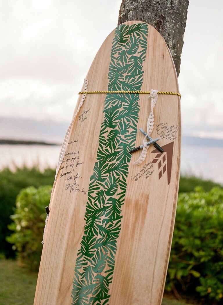 Surfboard guest book with handwritten messages