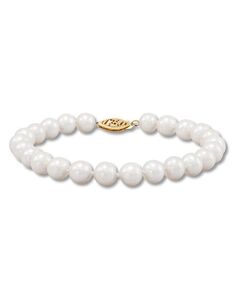 Kay Jewelers Cultured Pearl Bracelet 10K Yellow Gold 7.5" Wedding Bracelet photo