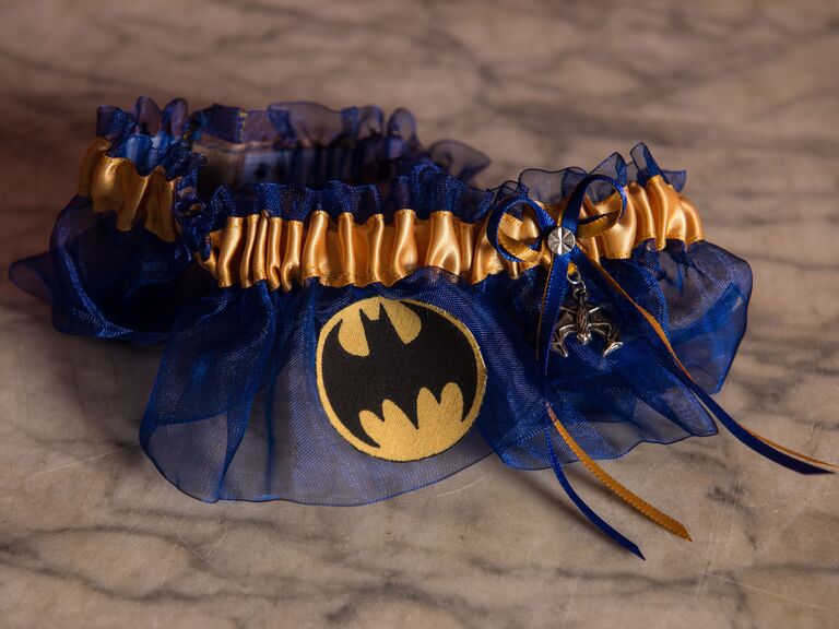 Batman-themed wedding garter