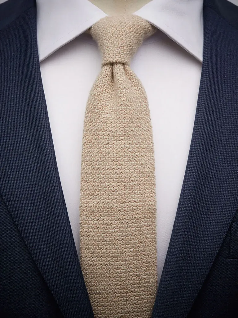 Beige knit tie for wedding suit