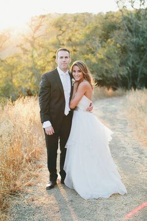 Strapless Tiered Organza Watters Ball Gown