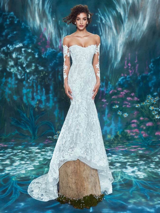 Ines Di Santo off-the shoulder long sleeve trumpet gown