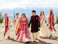 Traditional Indian wedding party wearing wedding atire