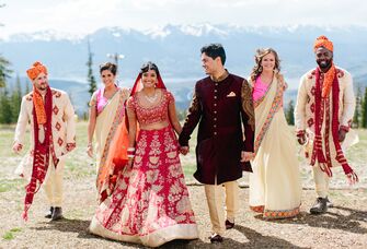 Traditional Indian wedding party wearing wedding atire