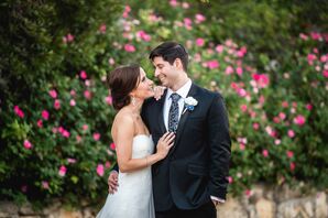 Patterned Silver Groom's Tie with White Boutonniere