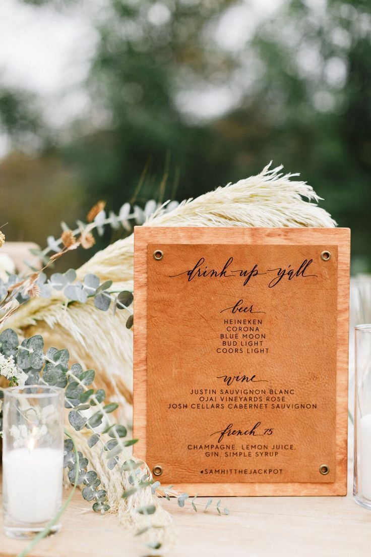Rustic leather signature cocktail sign