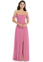 Dessy Group Off-the-Shoulder Draped Sleeve Maxi Dress with Front Slit - 3105 Sweetheart Bridesmaid Dress - thumbnail - 1