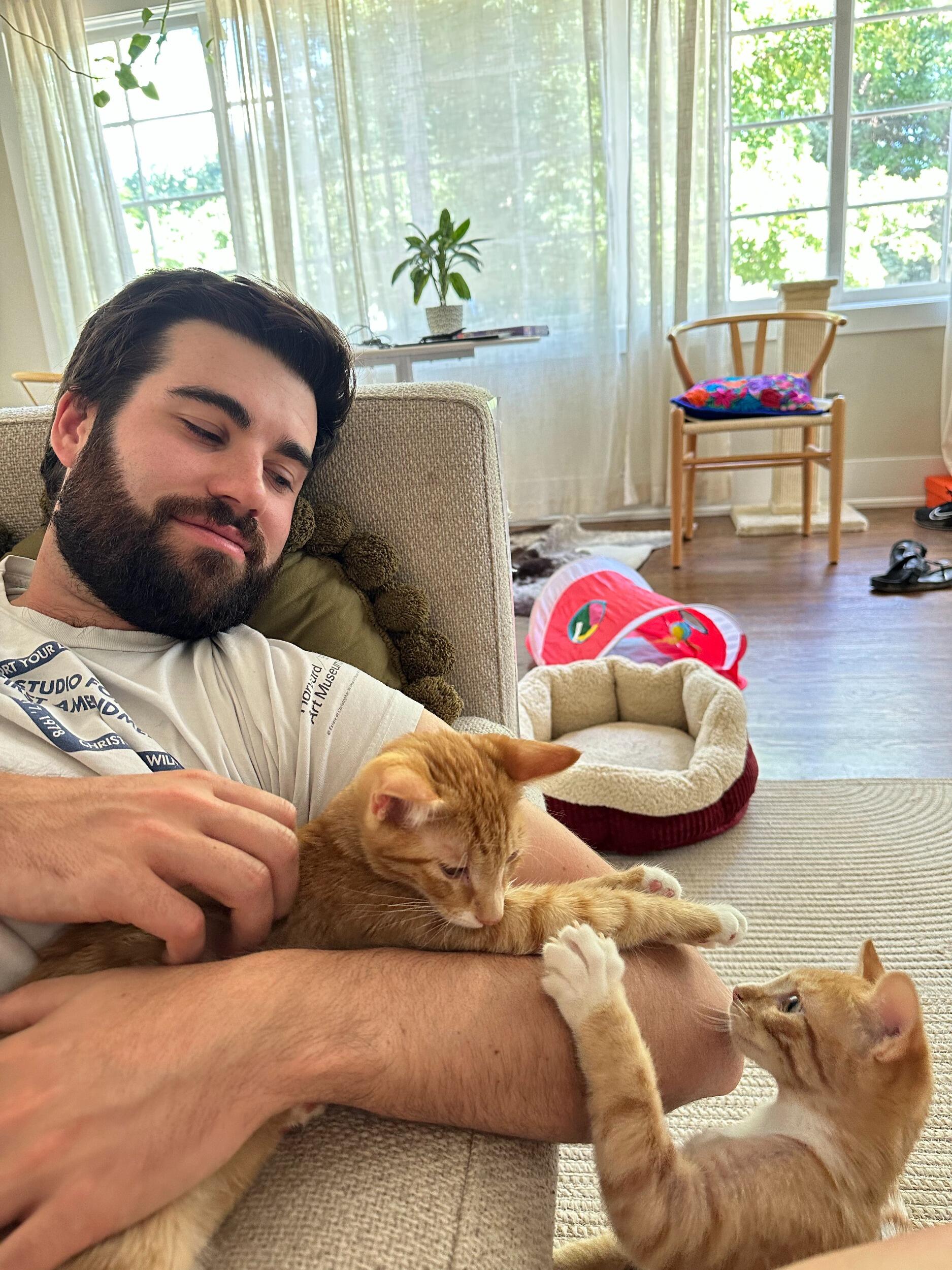 Janelle adopted the boys, Gus and Louie! Gus was immediately attached to Ben and still is to this day. Louie has always been and will always be a mama's boy.