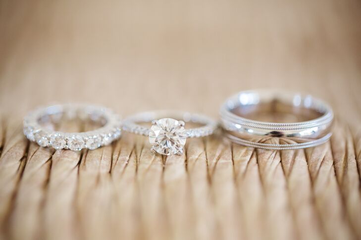 After deciding to propose to Jill, Conor took the traditional route and asked her parents for their permission. Once secured, he couldn’t contain his excitement and opted to pop the question right away — like that very night. The spur of the moment decision meant he didn’t have a ring yet, so he headed to the hardware store and picked up a shackle typically used to tie ropes on a ship, fitting seeing as Conor is a merchant marine. He picked Jill up at the train station, drove her home and got down on one knee saying, “I don’t have a ring for you right now, I want to get you exactly the ring that you want, but anyone who can be shackled to me for the rest of our lives won’t mind wearing this for a little while.” and slipped the shackle on her finger. “I wore that on my finger everyday until we got the real ring, which is gorgeous!” says Jill. “I have to admit, the shackle really was kind of a cool accessory to wear, so I wore it again the night of our rehearsal and we also incorporated shackles into our reception.”