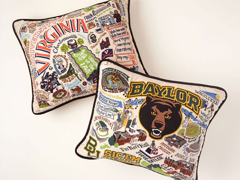 Embroidered college pillows personal wedding gift idea for newlyweds