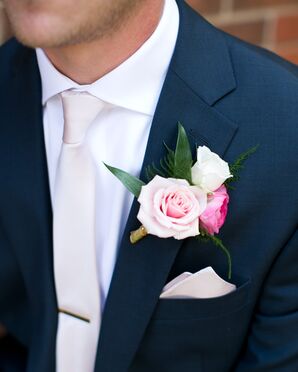 Triple Pink and White Rose Boutonniere