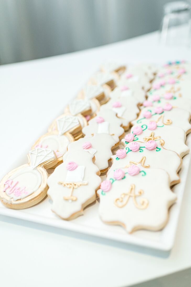 Personalized Cookies With Rings, Cake and Initial Illustrations for Bridal Shower