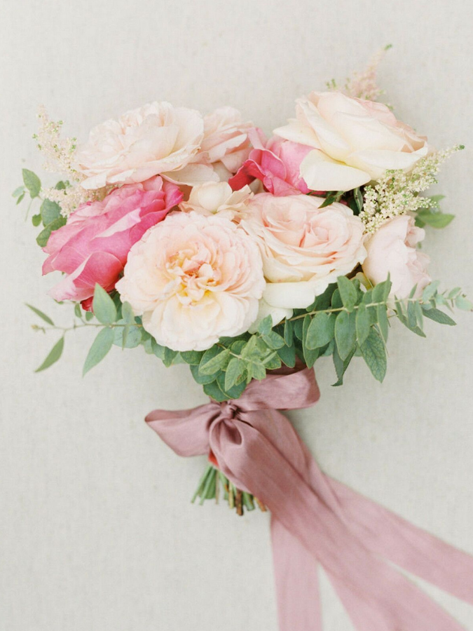 Pink bouquet with pink ribbon