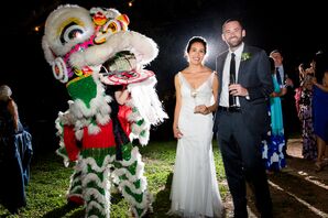 The Bride and Groom With Chinese Lion Dance Performers