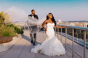 Couple Posing on Rooftop at the Conrad in Washington, DC, With Capitol in Background