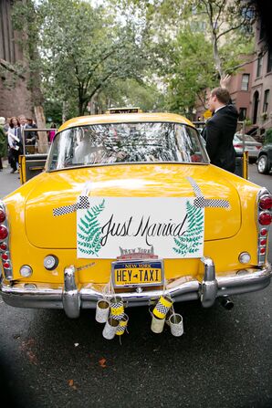 Newlywed Exit in a Classic New York Taxi