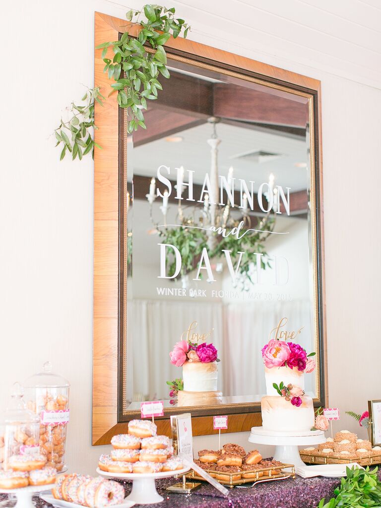 Wedding mirror sign - dessert table backdrop