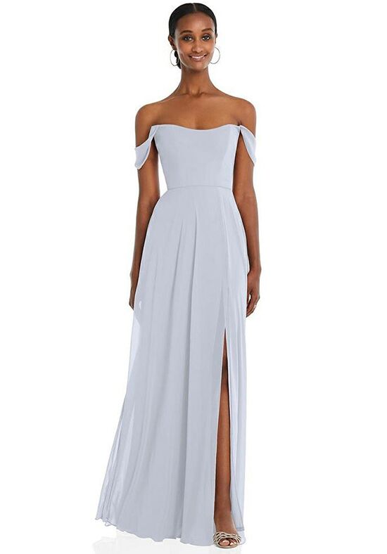 Dessy Group Off-the-Shoulder Basque Neck Maxi Dress with Flounce Sleeves - 1560 Bridesmaid Dress - 1