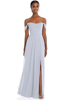 Dessy Group Off-the-Shoulder Basque Neck Maxi Dress with Flounce Sleeves - 1560 Bridesmaid Dress