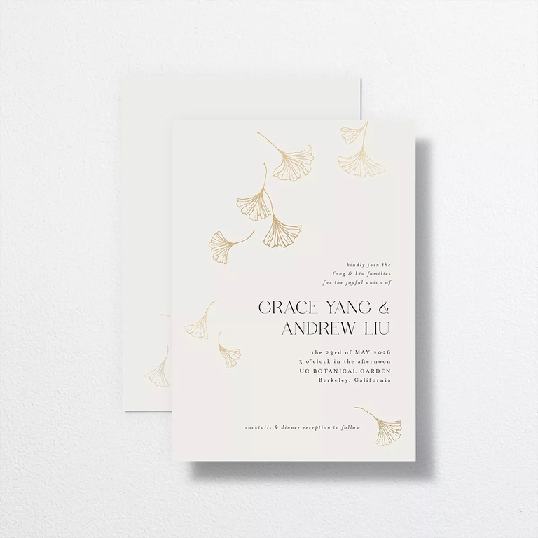 An elegant gingko leaf wedding invitation.