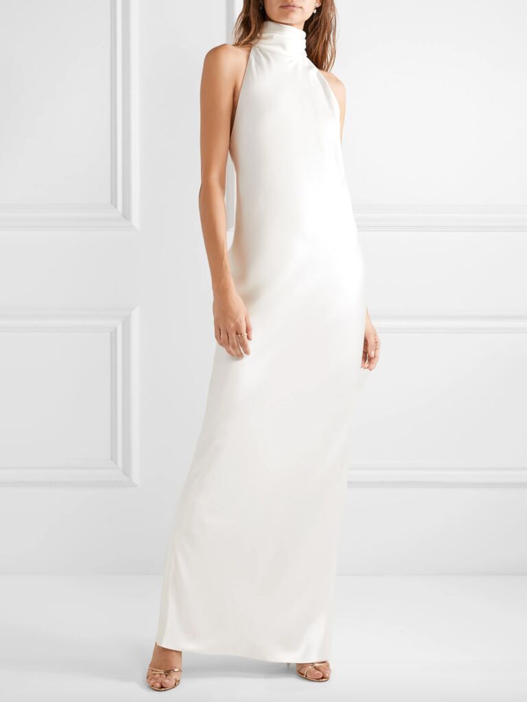 Brandon Maxwell open-back silk-charmeuse halter neck gown