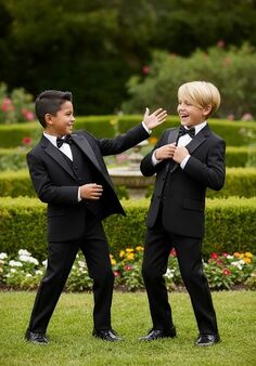 BLACKTIE "Kingston" Black Tuxedo (5-Piece Set) Flower Girl Dress and Ring Bearer Outfit