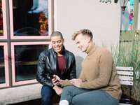 Couple wedding planning on phone
