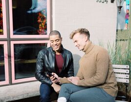 Couple wedding planning on phone