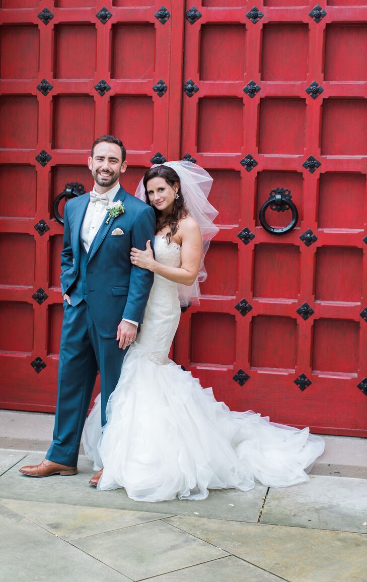 After searching for that “something different” in 20 other dresses, Brianna found the one. “My dress had two types of lace that made up the bodice, cascading layers of tulle and feathers at the sweetheart neckline—my something different,” she says. The skirt, however, was the most dramatic detail with overlapping ruffles that extended into a chapel-length train.