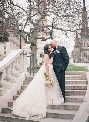 Glamorous Bride and Groom outside Baltimore's Peabody Library