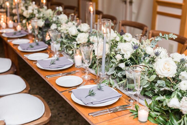 Elegant Rose, Thistle and Greenery Table Runner and Simple Place Settings