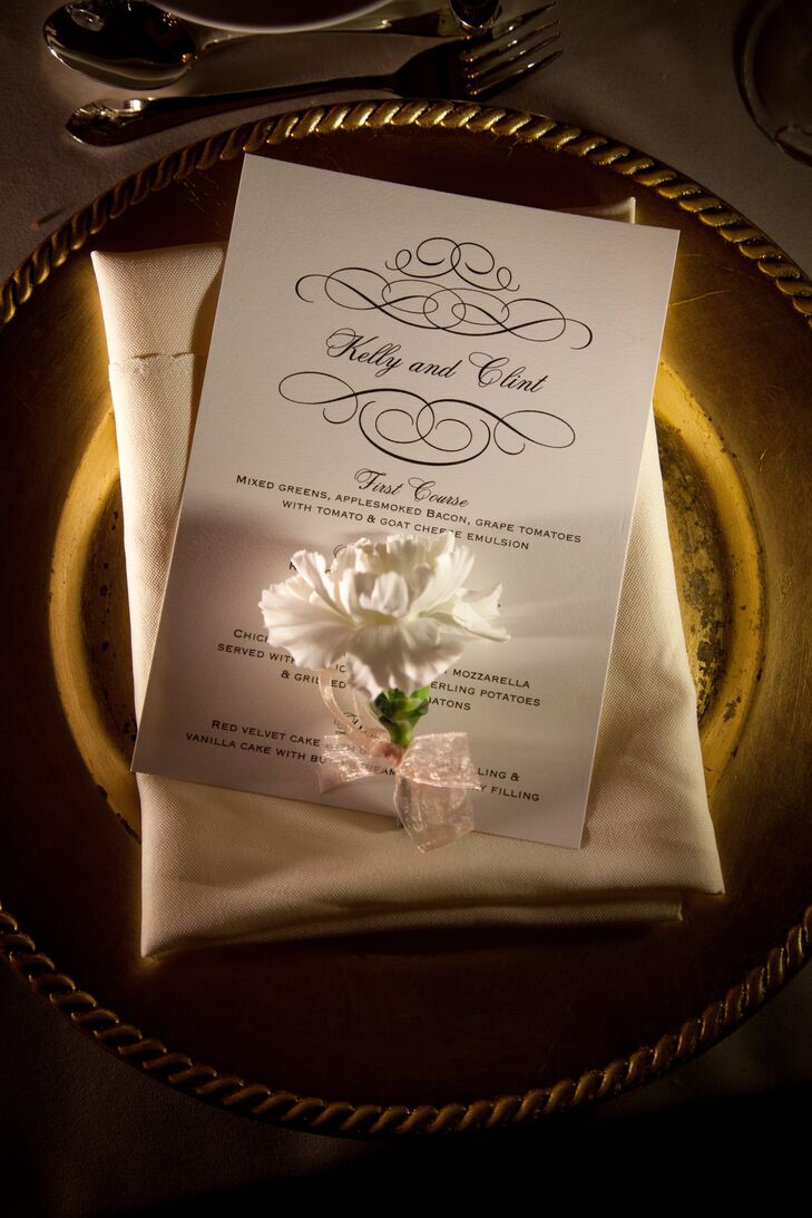 The elegant menu cards were a DIY project for Kelly and Clint. They used a local printer to help them get the look they wanted.