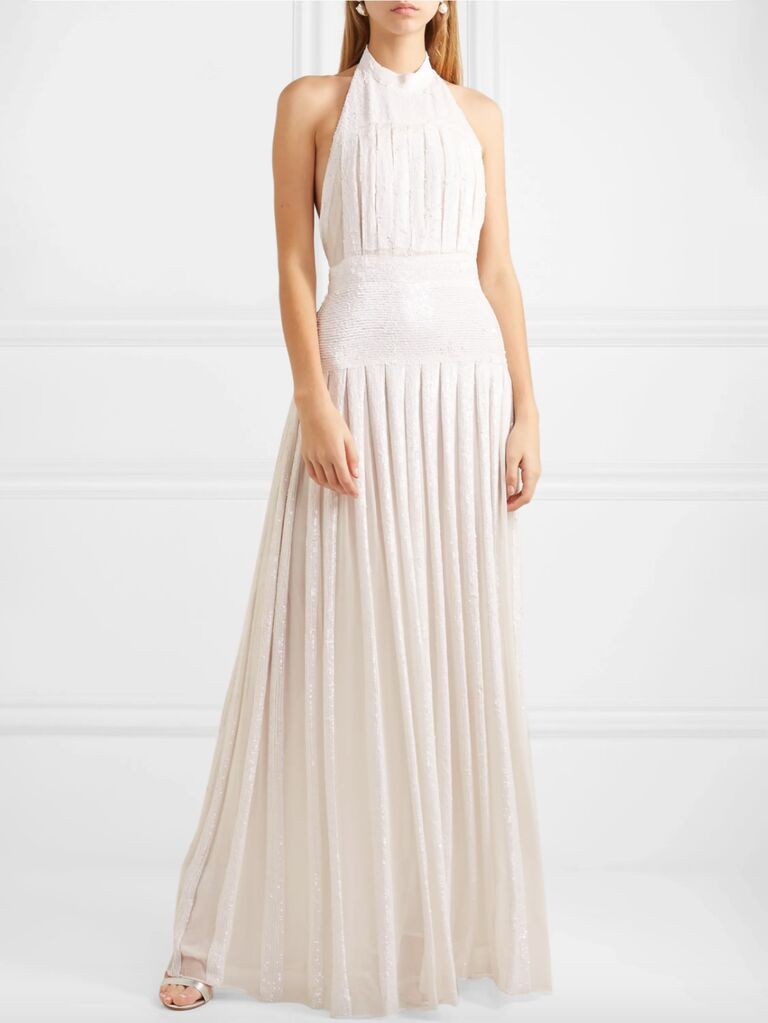 Temperley London pleated sequined chiffon gown