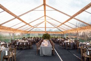 Rustic Yet Elegant Reception Tent Lined with String Lights