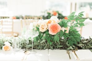Eucalyptus and Garden Rose Table Arrangements