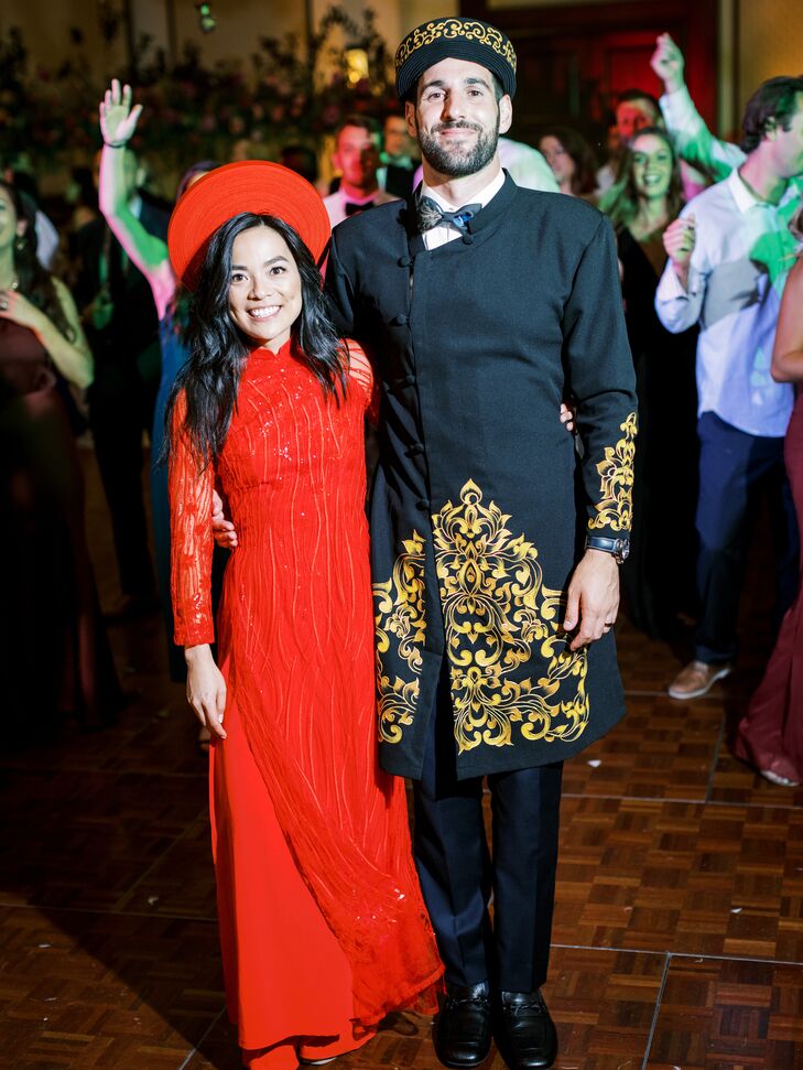 Bride and Groom in Traditional Vietnamese Ao Dai Outfits