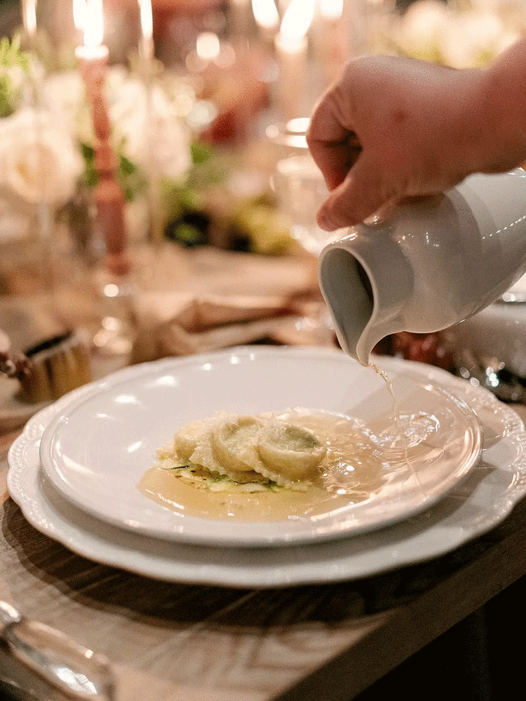 Mushroom ravioli as a winter wedding food idea. 
