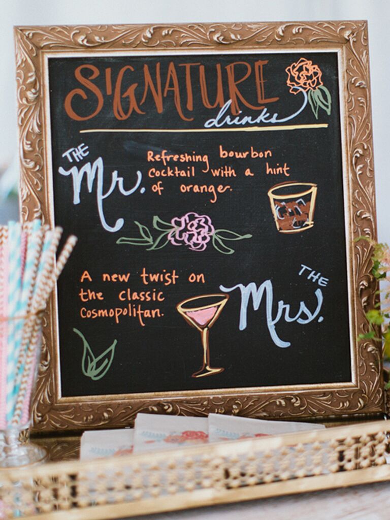Colorful chalkboard cocktail menu