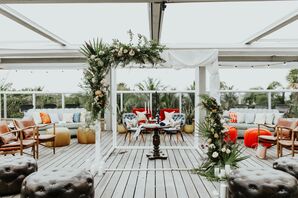 Modern Chuppah, Tropical Greenery and Lounge Furniture