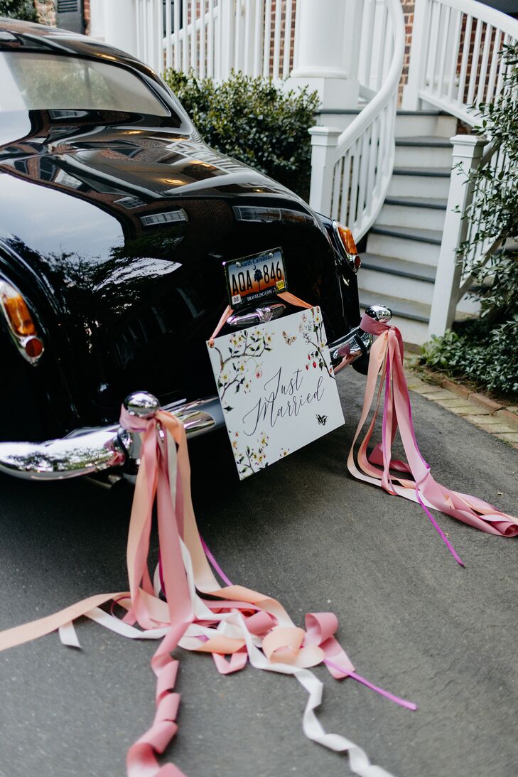 Getaway Car With Custom Sign and Pink Ribbons
