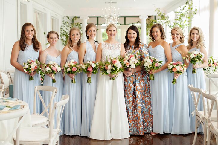 Preppy Wedding Party in Colorful, Pale Blue Dresses