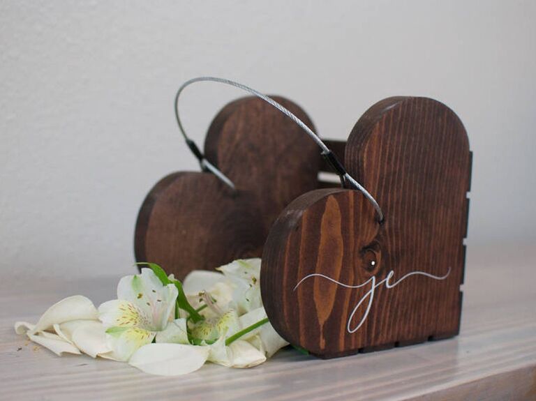wooden heart custom flower girl basket