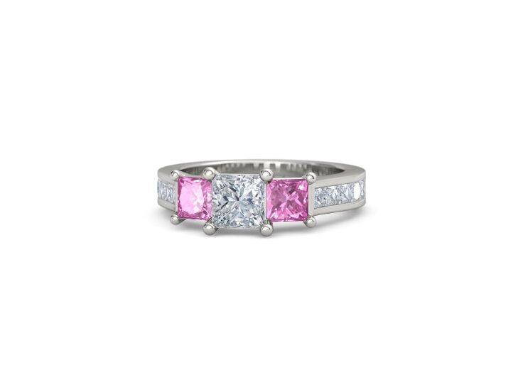 Gemvara princess-cut diamond ring with pink sapphires in palladium