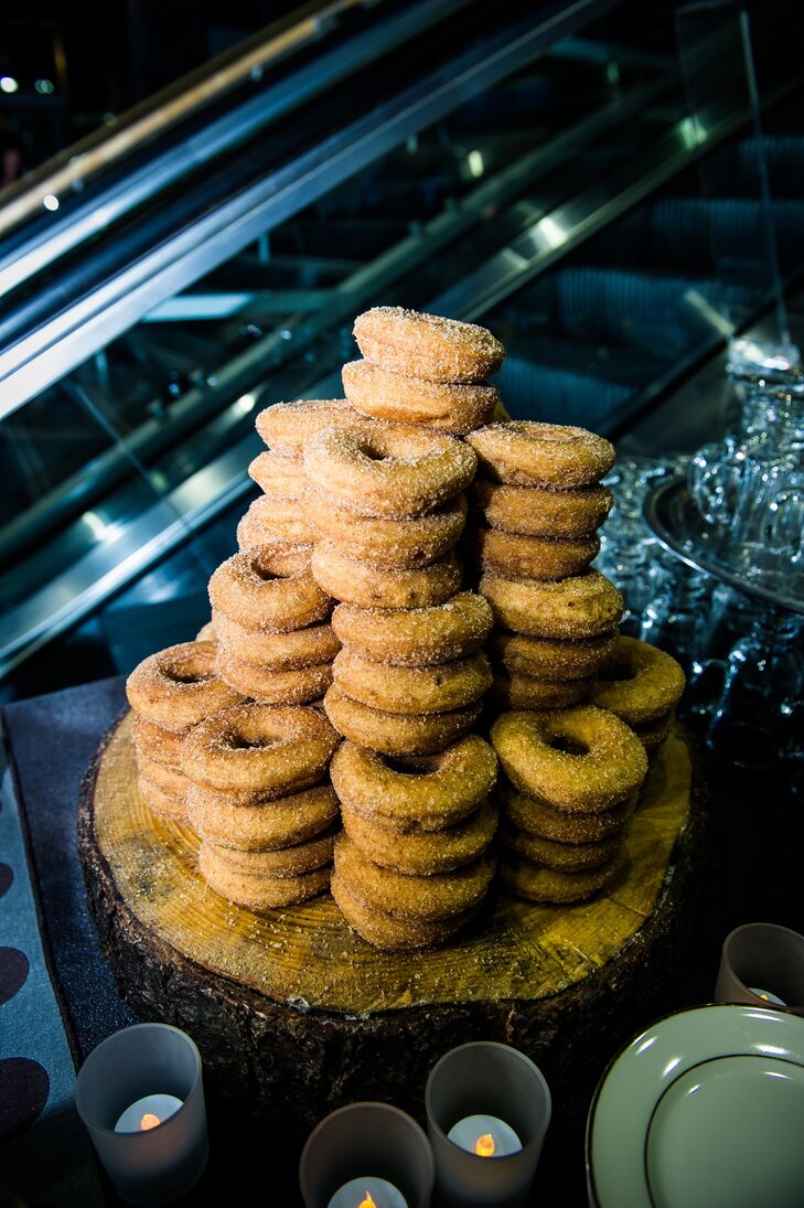 Instead of a traditional tiered cake, the couple opted for layers of donuts.
